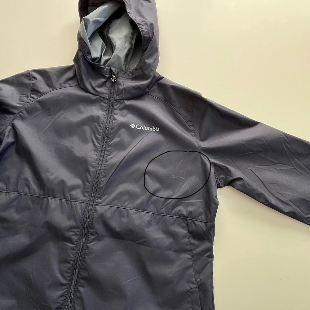 Columbia Unisex Kids Rain Jacket Sz XL 18-20 Navy Blue Windbreaker Light Hooded